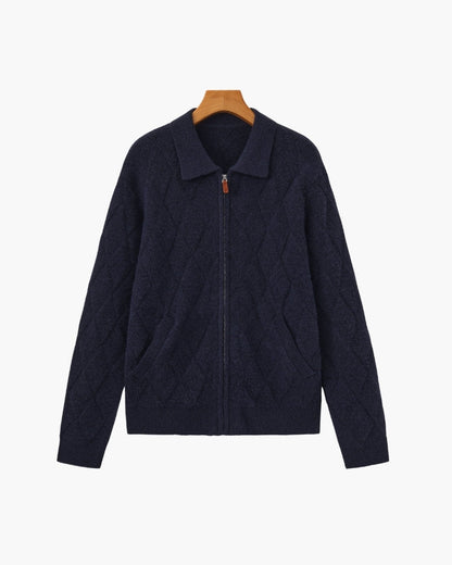 Heritage Diamond Knit Zip Cardigan